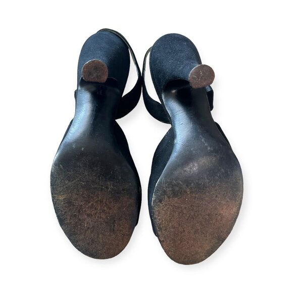 Vintage Herbert Levine Black Suede Rhinestone Bow Slingback Heels 1940-50s Sz 6M - Picture 6 of 16